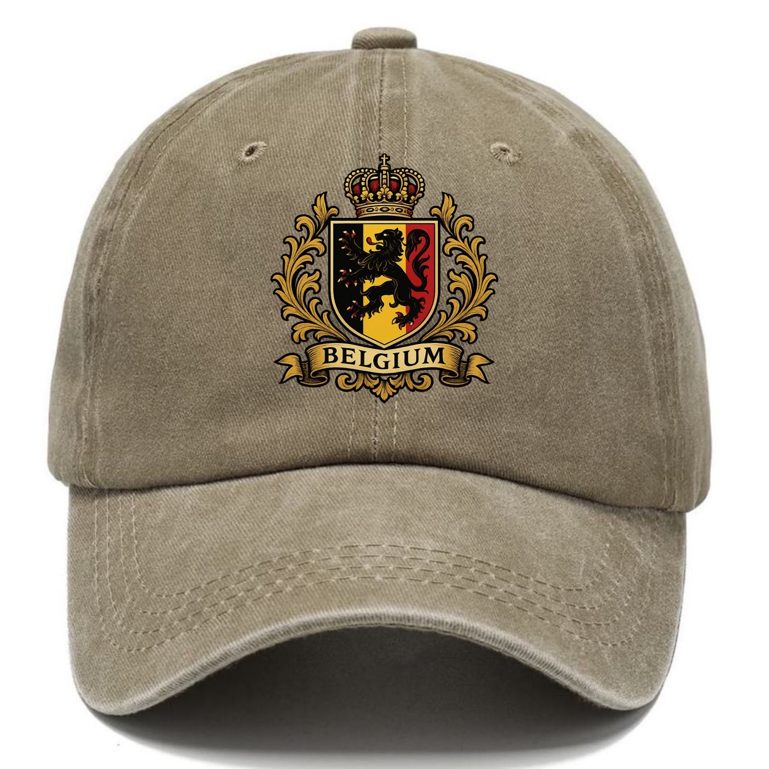 Belgium Lion Emblem (black Lion Rampant, Black/yellow/red Shield) Classic Cap - Warm Sand(Khaki)