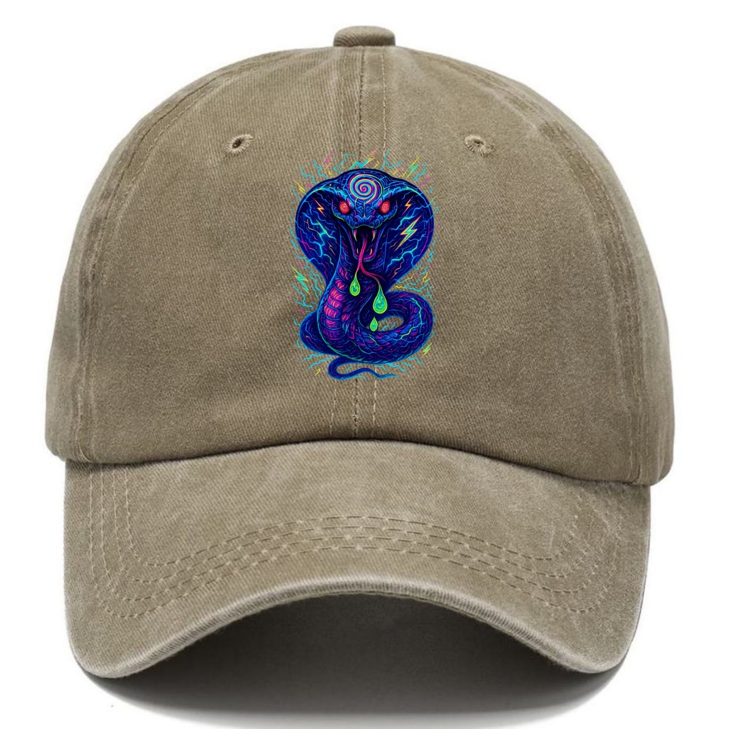 Mesmerizing cobra with hypnotic spiral patterns in the hood, scales that shimmer with - Classic Cap - Warm Sand(Khaki)