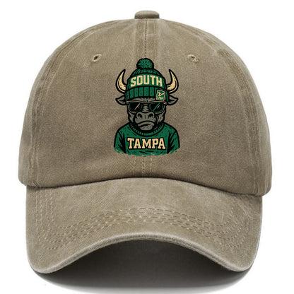 Tampa Bull wearing South Florida beanie with USF patch - Classic Cap - Warm Sand(Khaki)