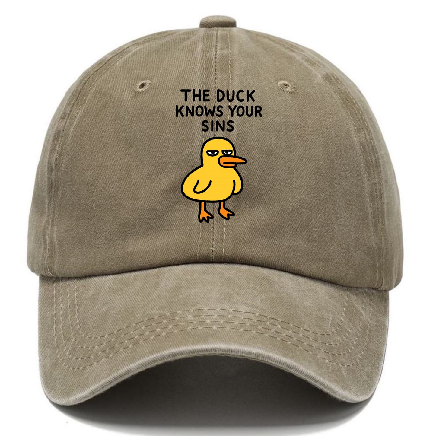 THE DUCK KNOWS YOUR SINS | Yellow duck with judgmental stare - Classic Cap - Warm Sand(Khaki)