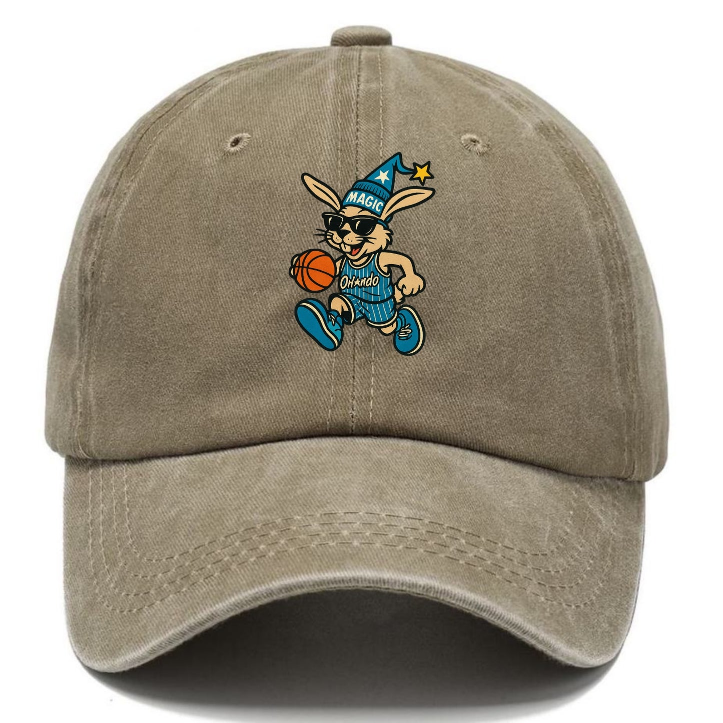 Orlando Rabbit wearing Magic blue and silver beanie with wizard hat and wayfarer - Classic Cap - Warm Sand(Khaki)