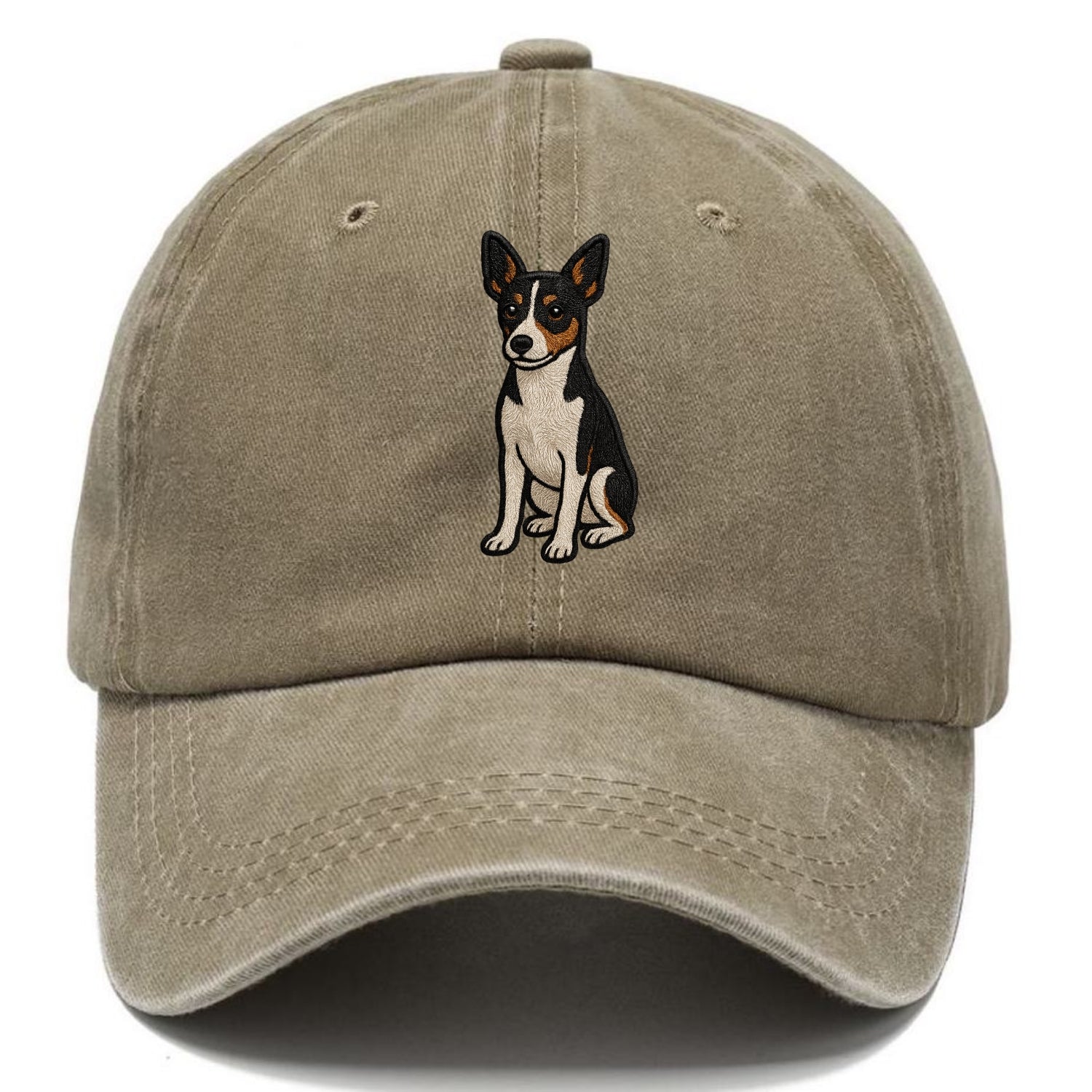 Rat Terrier - Tri-color embroidered pose Classic Cap - Warm Sand(Khaki)