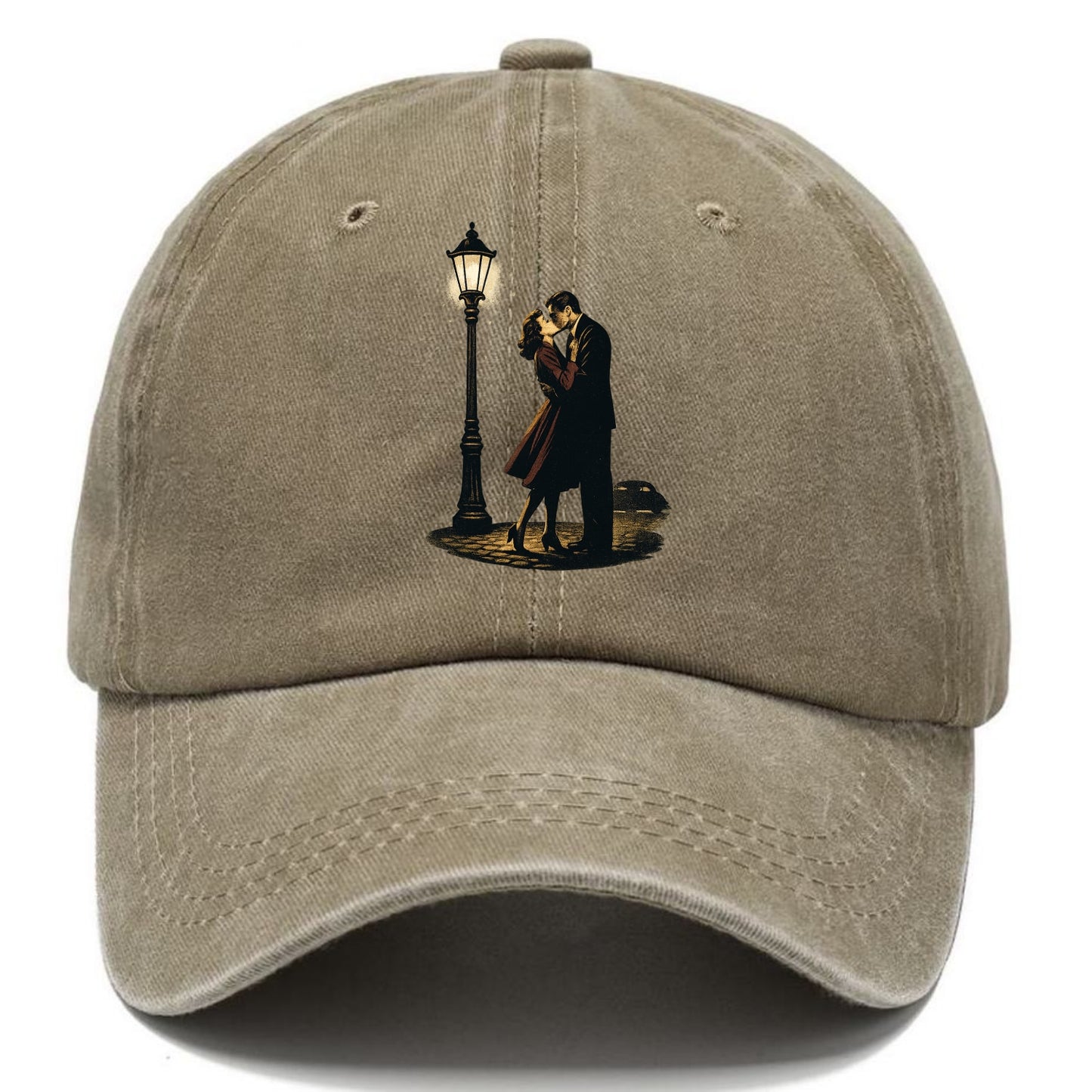 first kiss under vintage street lamp on cobblestone at night - Classic Cap - Warm Sand(Khaki)