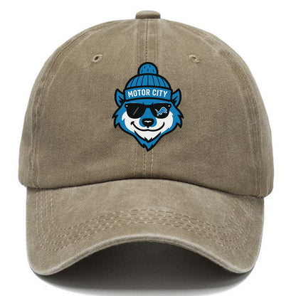Motor City Wolverine wearing Lions beanie with gear patch and wayfarer sunglasses - Classic Cap - Warm Sand(Khaki)