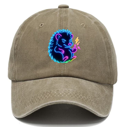 tiny hedgehog curled up slightly, one little paw raised flipping the bird - Classic Cap - Warm Sand(Khaki)