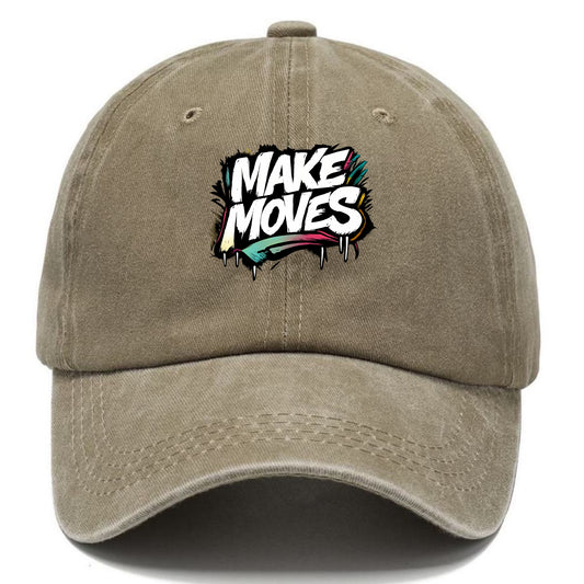 Bold typography design - "MAKE MOVES" - take action, progress forward - Classic Cap - Warm Sand(Khaki)