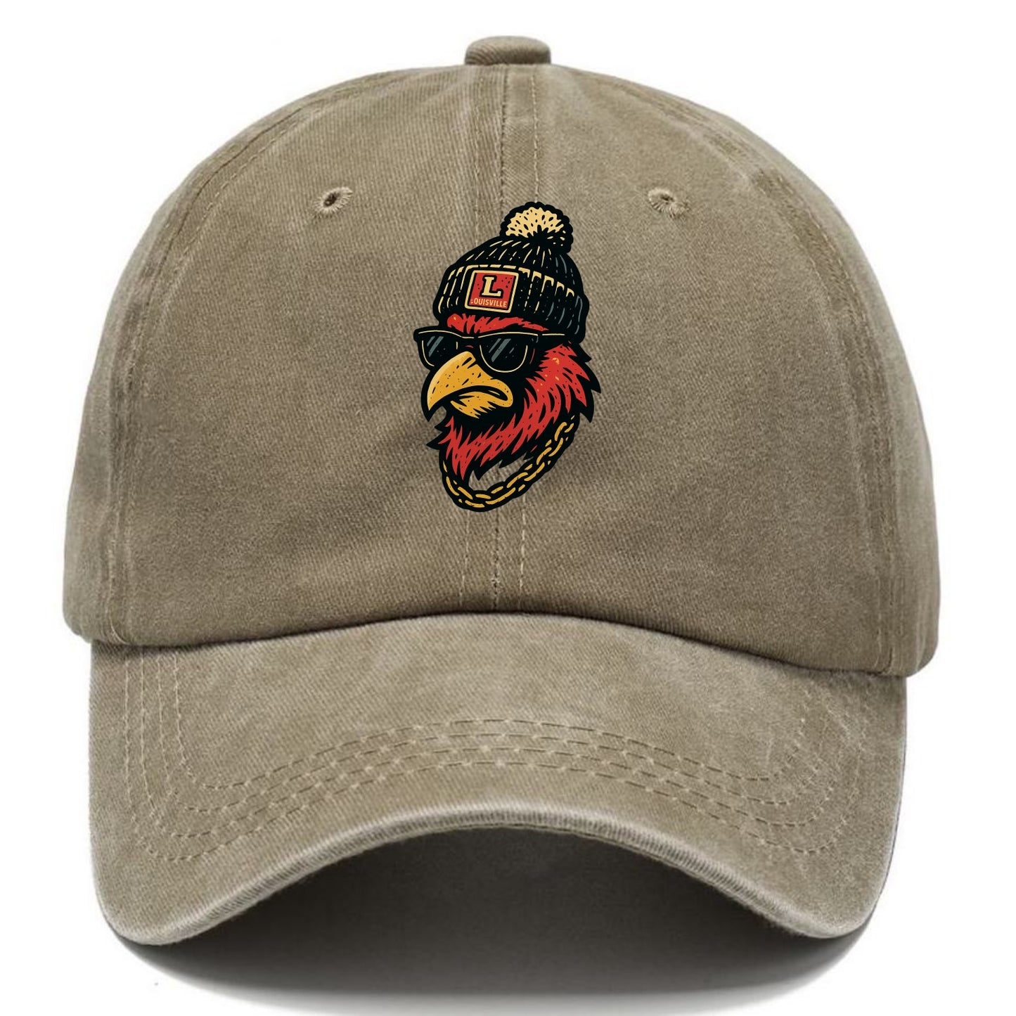 Louisville Cardinal wearing Louisville beanie with L patch - Classic Cap - Warm Sand(Khaki)