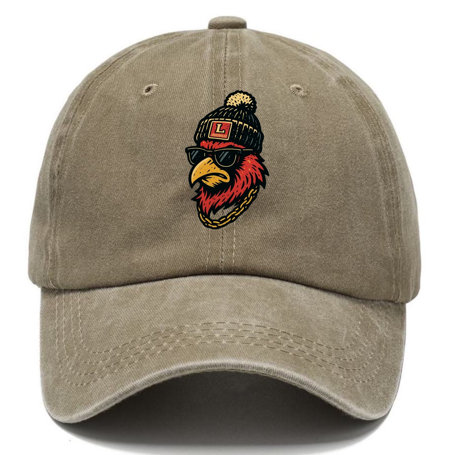 Louisville Cardinal wearing Louisville beanie with L patch - Classic Cap - Warm Sand(Khaki)