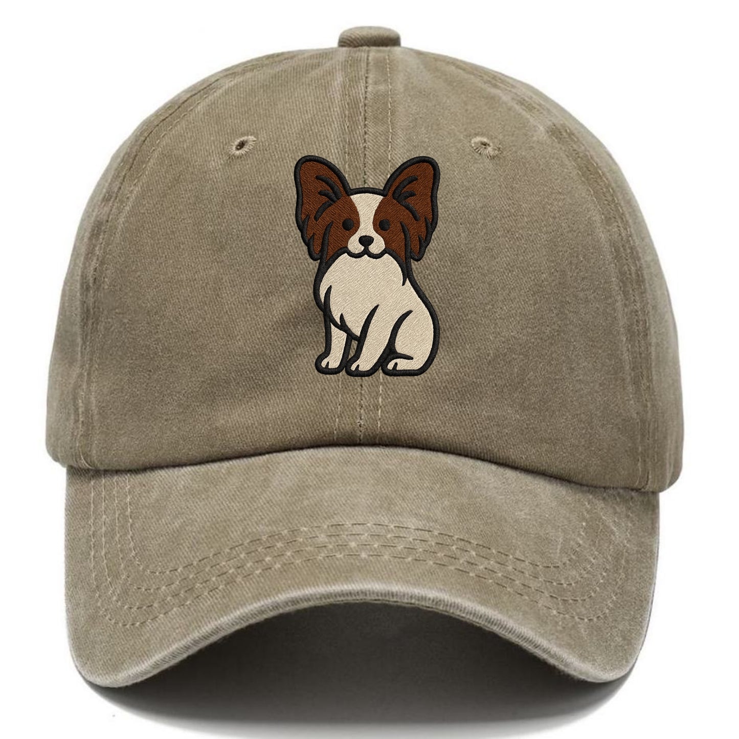 Papillon - White with brown ears sitting Classic Cap - Warm Sand(Khaki)