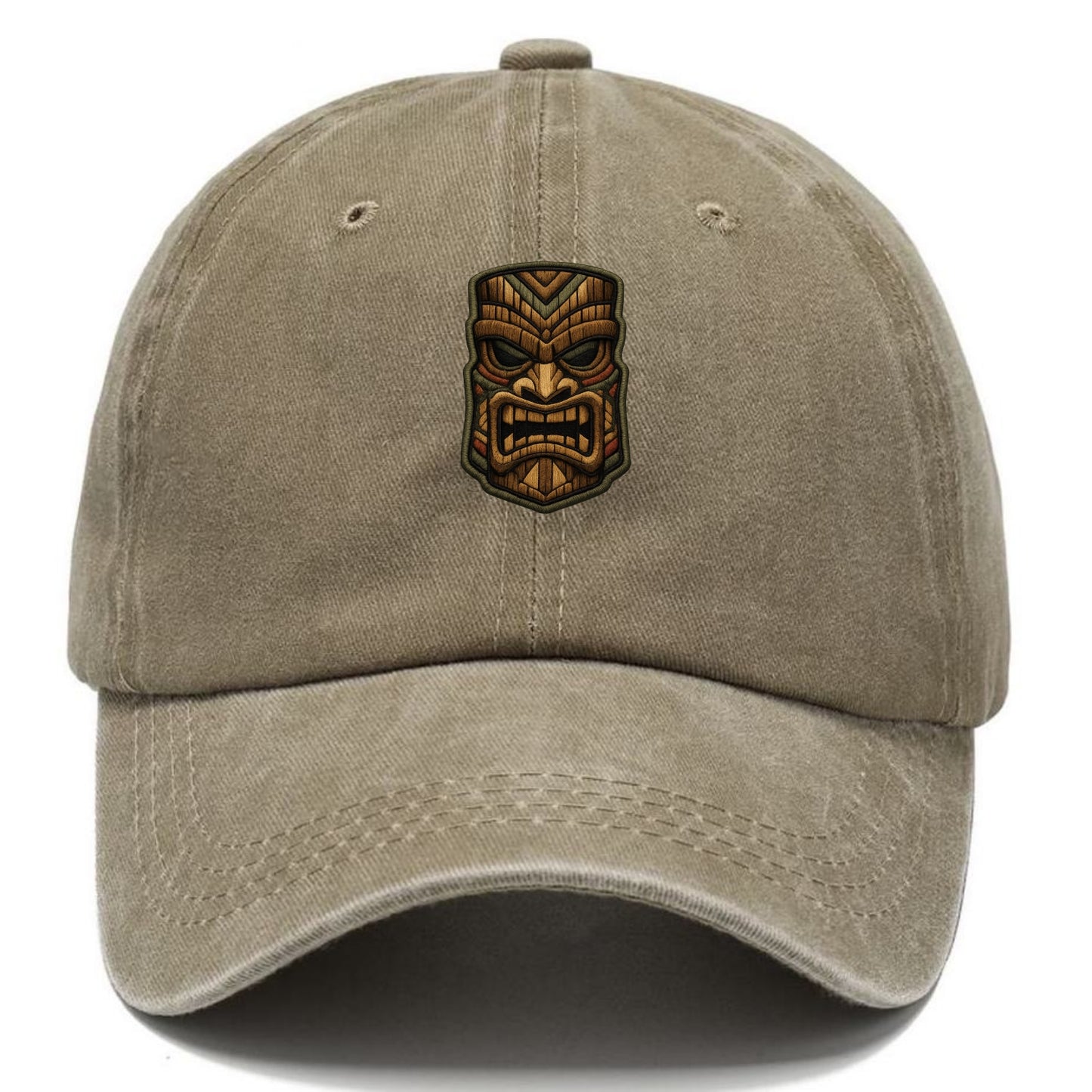TIKI MASK - carved totem in brown and red , Polynesian - Classic Cap - Warm Sand(Khaki)