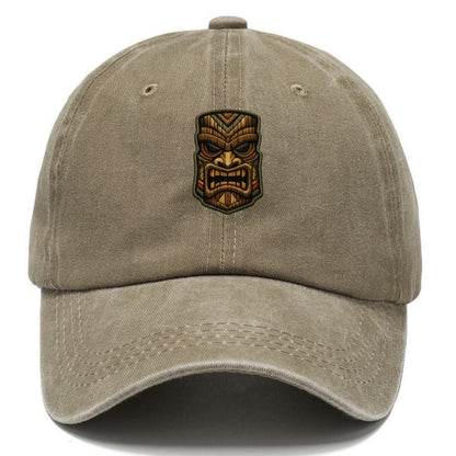 TIKI MASK - carved totem in brown and red , Polynesian - Classic Cap - Warm Sand(Khaki)