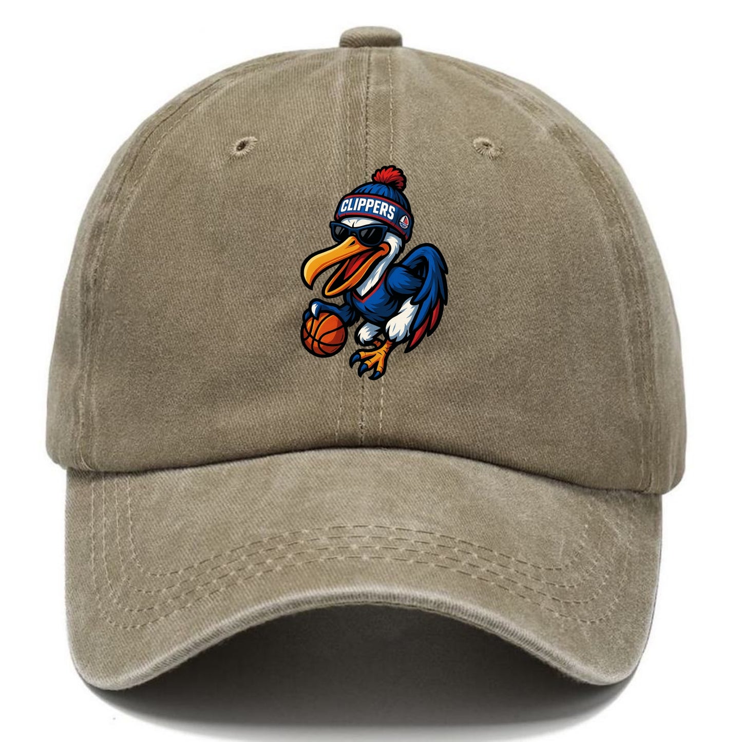 Los Angeles Pelican wearing Clippers beanie with sailboat patch and wayfarer - Classic Cap - Warm Sand(Khaki)