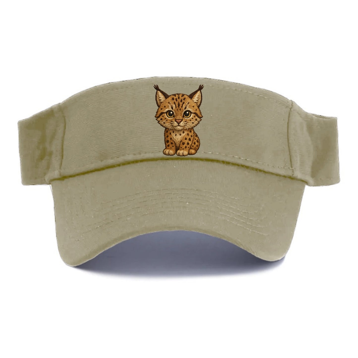 Baby Lynx Cub - tufted ears, spotted fur, golden eyes, front-facing, wild baby - Visor - Warm Sand(Khaki)
