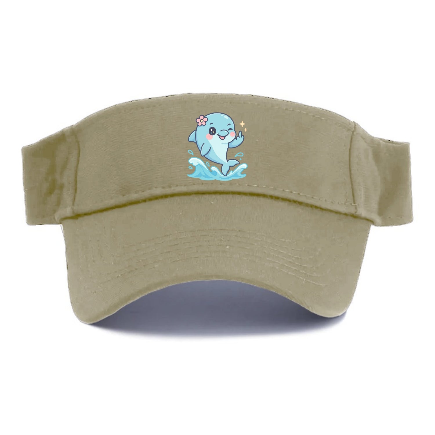smiling dolphin jumping through ocean waves, one fin up with attitude - Visor - Warm Sand(Khaki)