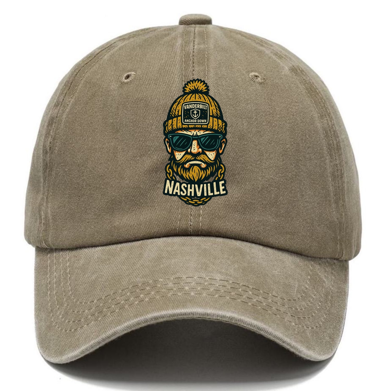 Nashville Commodore wearing Vanderbilt beanie with anchor patch - Classic Cap - Warm Sand(Khaki)