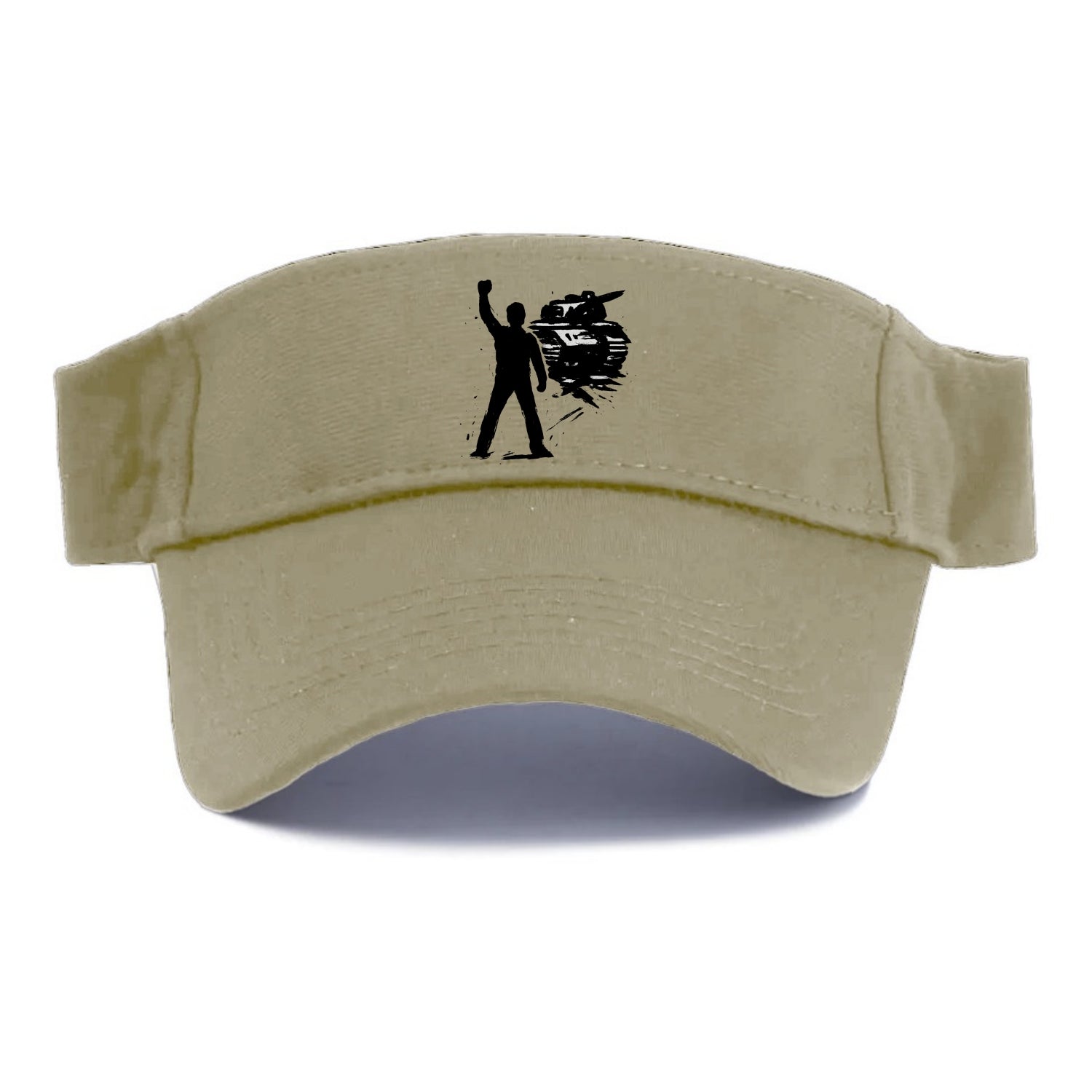 Single figure standing against tank - courage and resistance ink art - Visor - Warm Sand(Khaki)