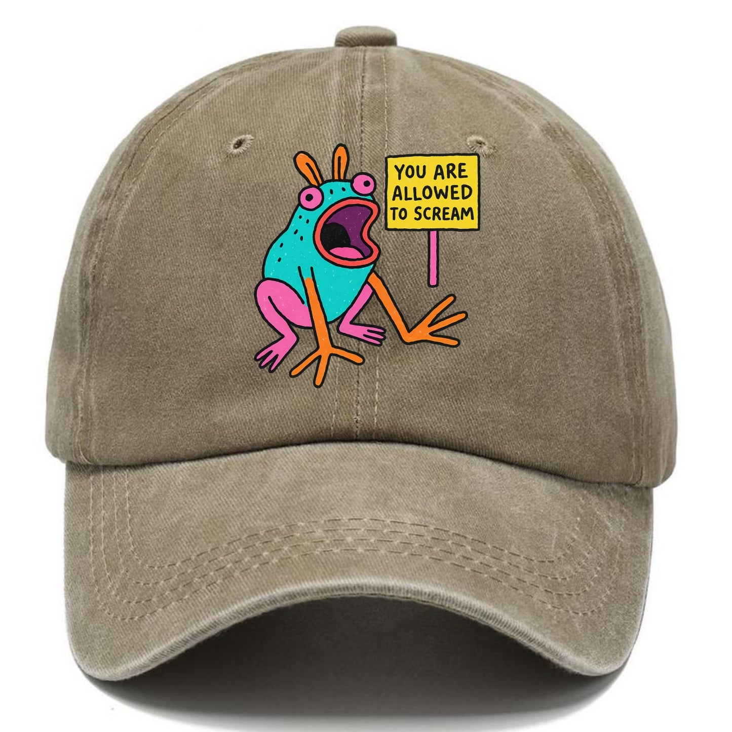 YOU ARE ALLOWED TO SCREAM | Open-mouthed frog mid-scream - Classic Cap - Warm Sand(Khaki)
