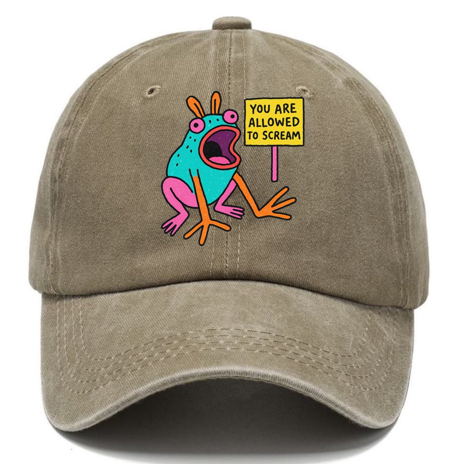 YOU ARE ALLOWED TO SCREAM | Open-mouthed frog mid-scream - Classic Cap - Warm Sand(Khaki)