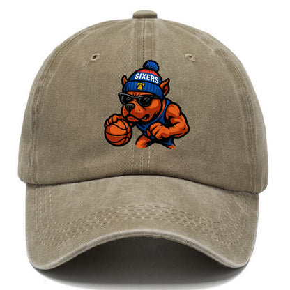Philly Pitbull wearing Sixers beanie with Liberty Bell and wayfarer sunglasses - Classic Cap - Warm Sand(Khaki)