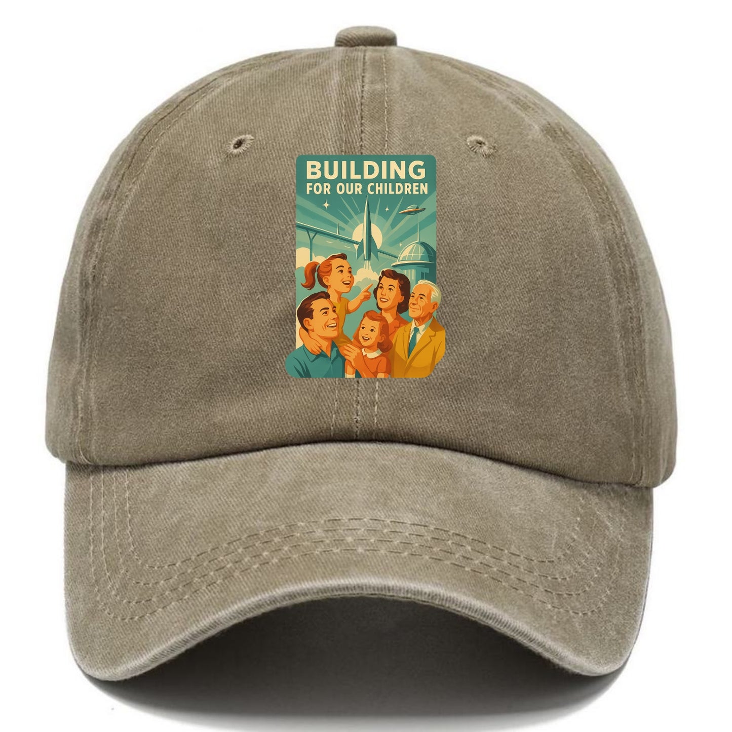 Multiple generations celebrating progress together - "Building for Our Children" - - Classic Cap - Warm Sand(Khaki)
