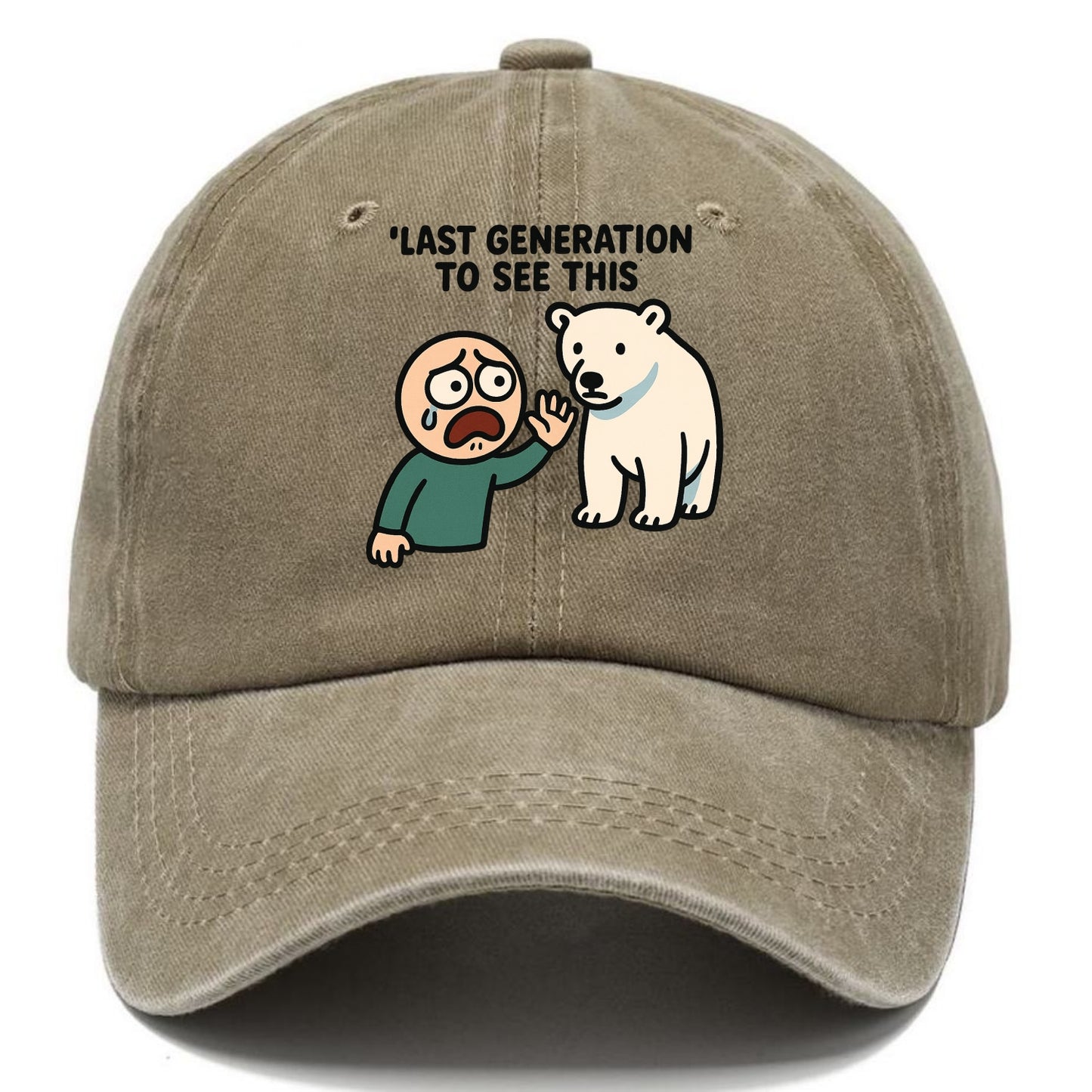 Person waving goodbye to polar bear - "Last generation to see this" - extinction grief - Classic Cap - Warm Sand(Khaki)