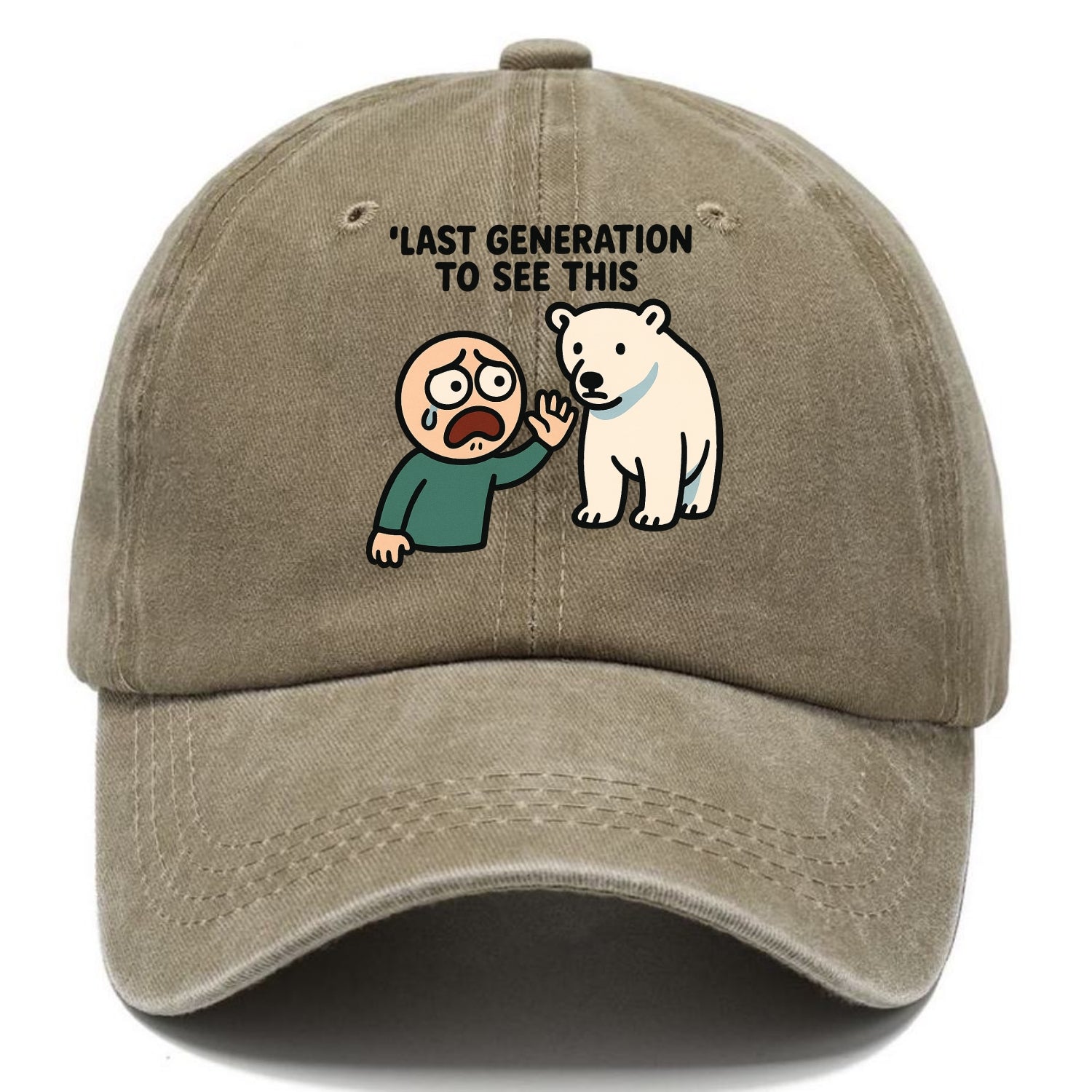 Person waving goodbye to polar bear - "Last generation to see this" - extinction grief - Classic Cap - Warm Sand(Khaki)
