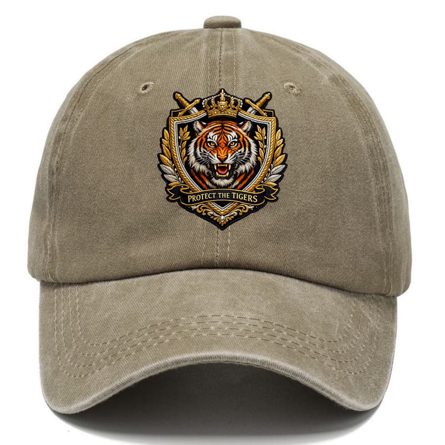 PROTECT THE TIGERS - tiger with shield in orange , big cat conservation - Classic Cap - Warm Sand(Khaki)