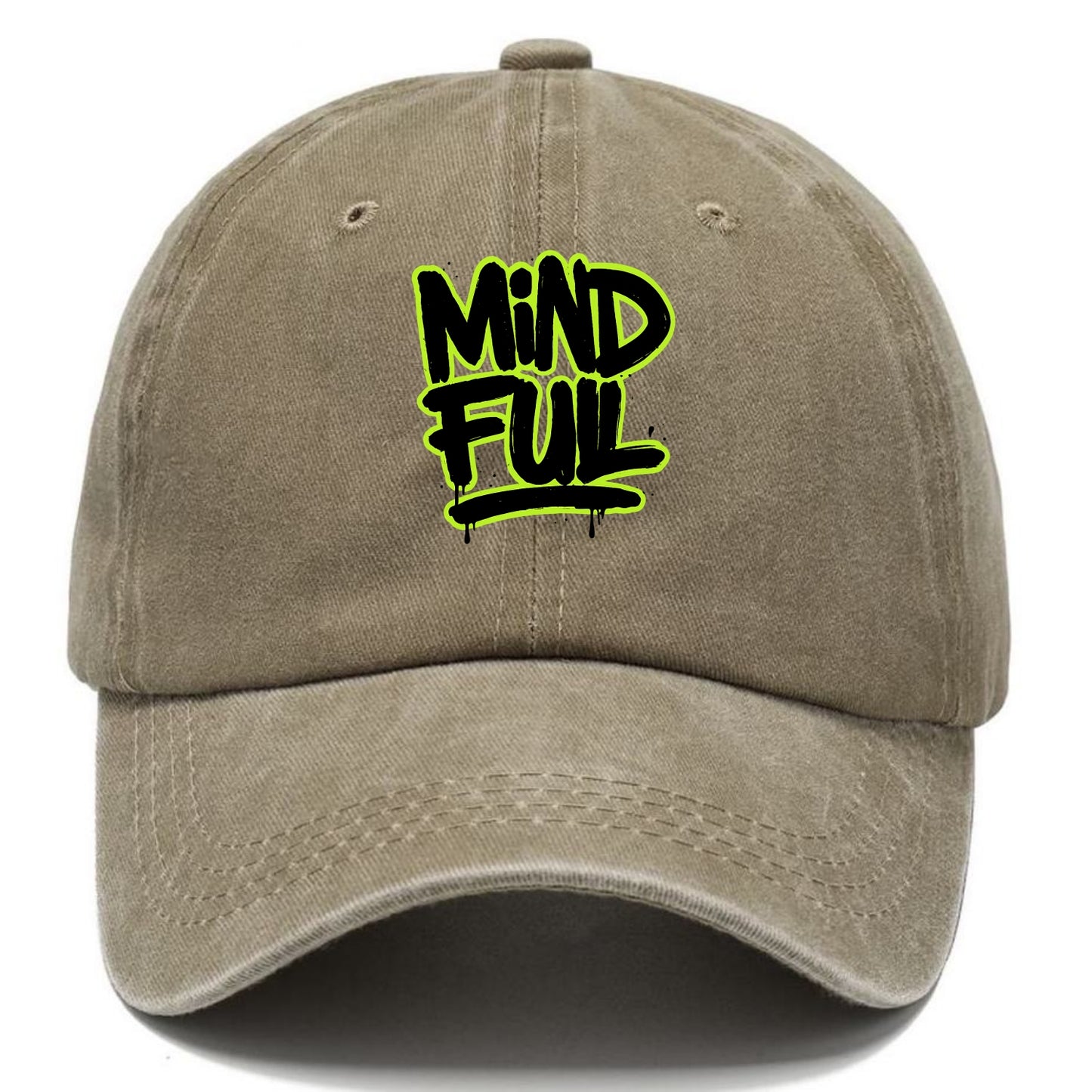 Bold typography design - "MINDFUL" - present awareness, conscious living - Classic Cap - Warm Sand(Khaki)