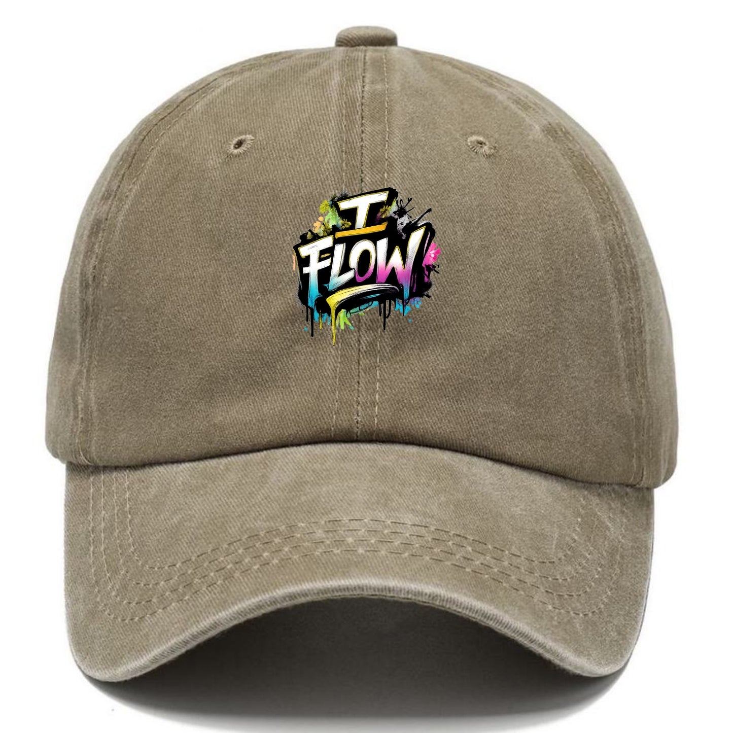Bold typography design - "I FLOW" - going with life, easy movement - Classic Cap - Warm Sand(Khaki)