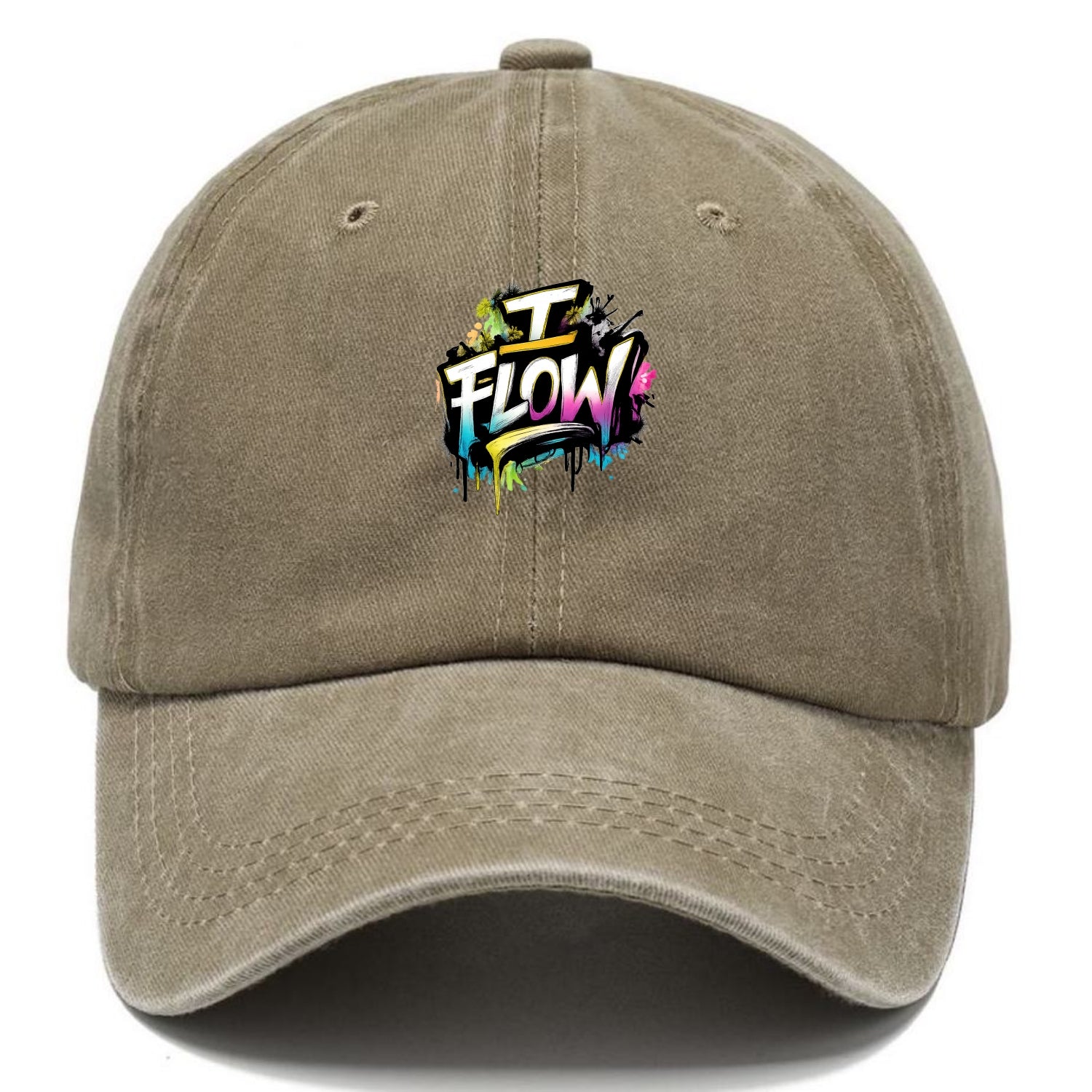 Bold typography design - "I FLOW" - going with life, easy movement - Classic Cap - Warm Sand(Khaki)
