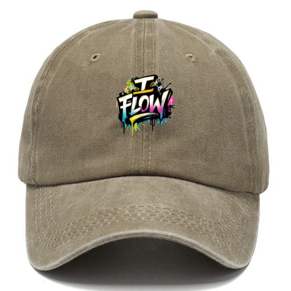Bold typography design - "I FLOW" - going with life, easy movement - Classic Cap - Warm Sand(Khaki)