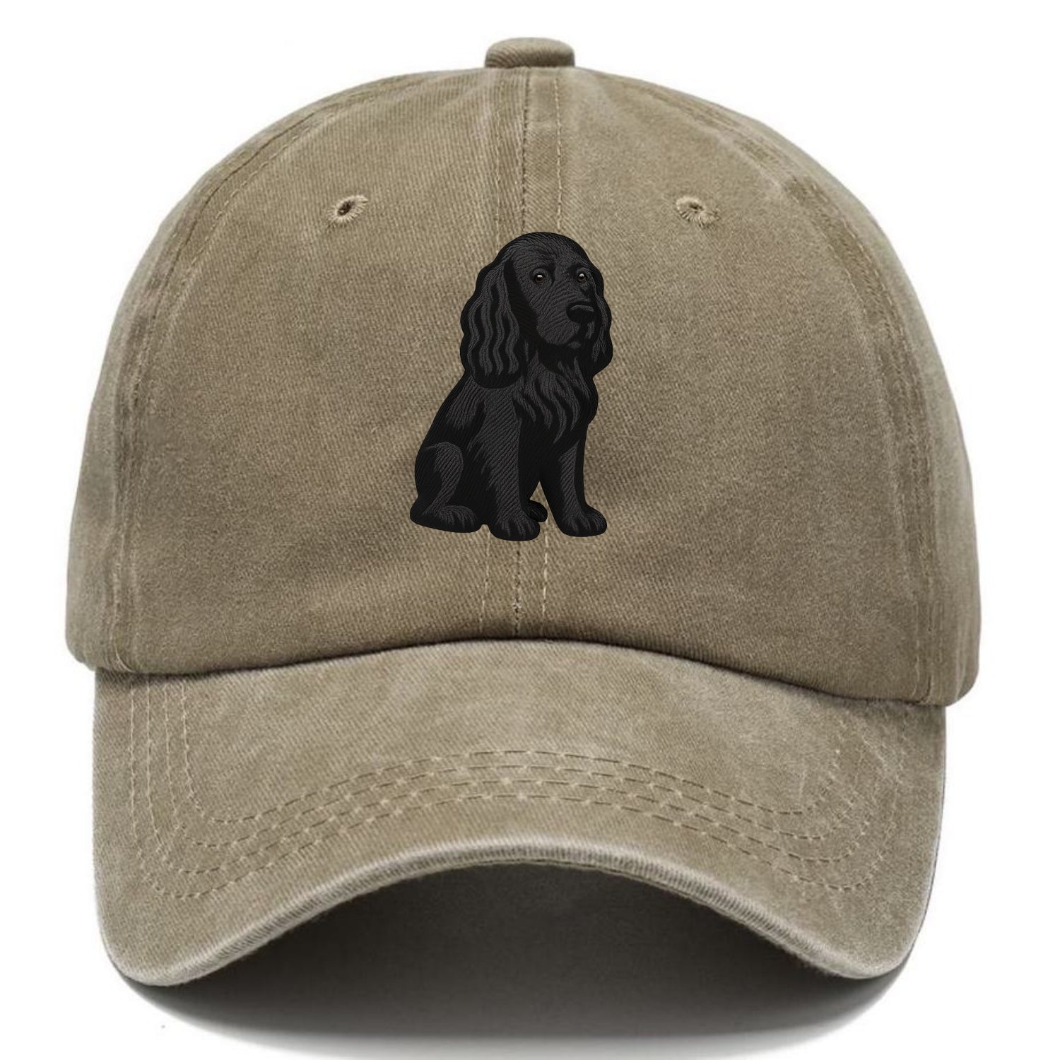 Field Spaniel - Black silky coat embroidered pose - Classic Cap - Warm Sand(Khaki)