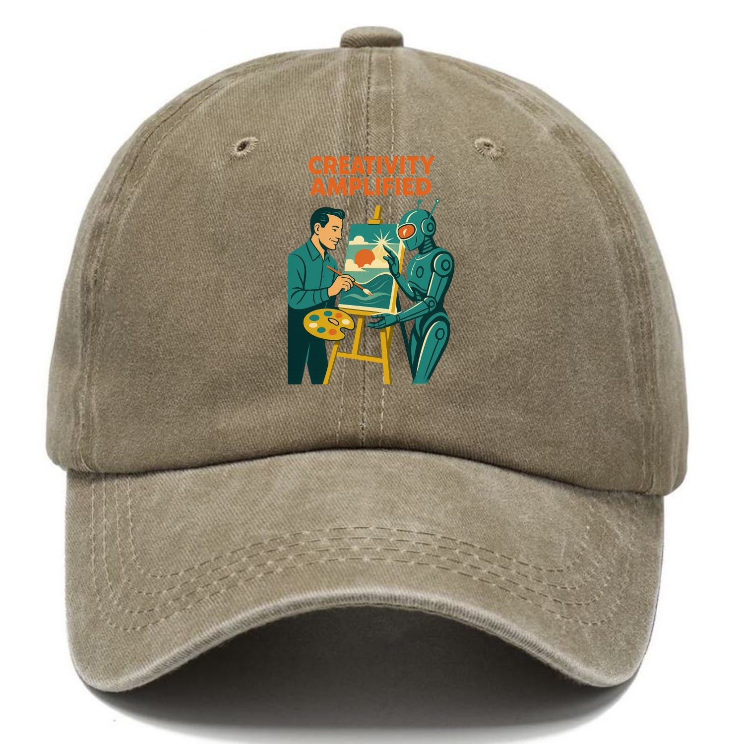 Artist and AI creating beautiful masterpiece together - "Creativity Amplified" - - Classic Cap - Warm Sand(Khaki)
