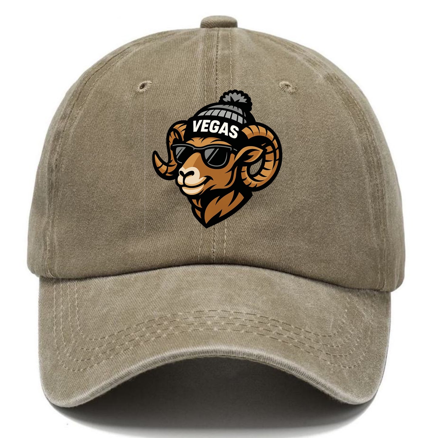 Vegas Desert Bighorn wearing Raiders silver and black beanie with pom pom and - Classic Cap - Warm Sand(Khaki)