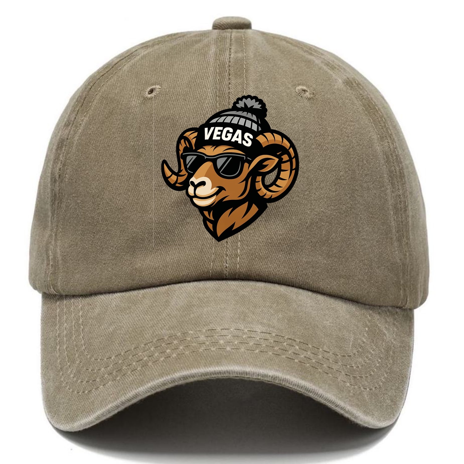 Vegas Desert Bighorn wearing Raiders silver and black beanie with pom pom and - Classic Cap - Warm Sand(Khaki)