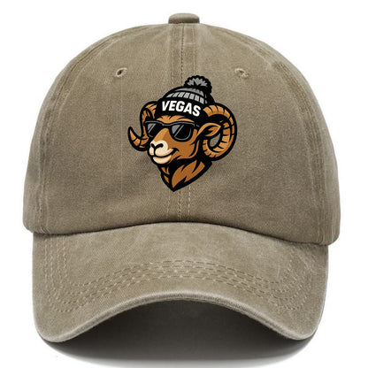 Vegas Desert Bighorn wearing Raiders silver and black beanie with pom pom and - Classic Cap - Warm Sand(Khaki)