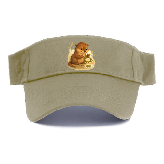 Otter weaving river reeds into a floating crown beside mirror-still water - Visor - Warm Sand(Khaki)