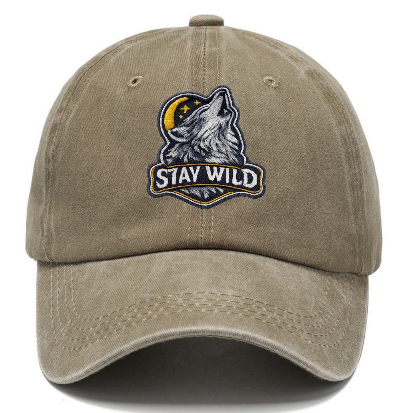 STAY WILD - wolf with text in gray , free spirit - Classic Cap - Warm Sand(Khaki)