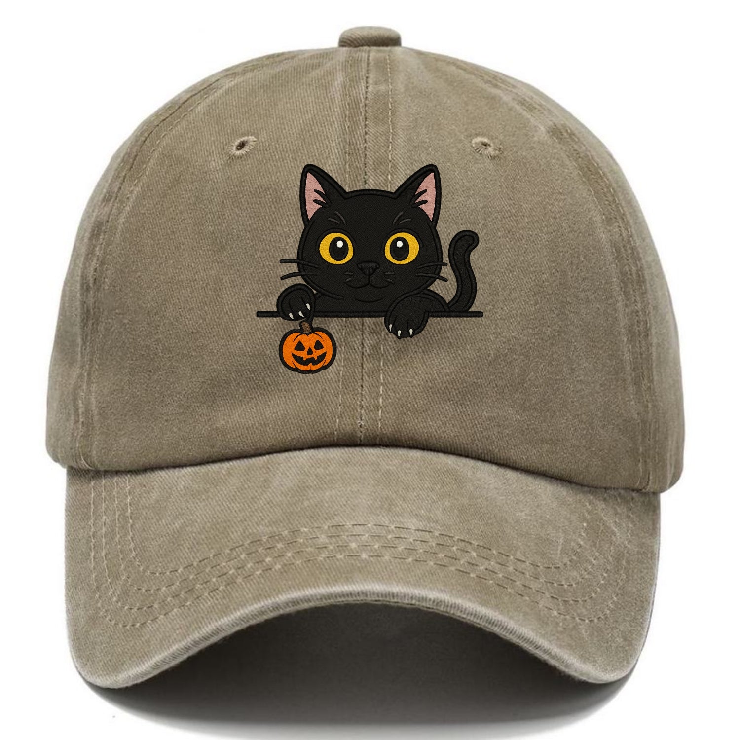 Midnight the black cat poking tongue out playfully while peeking. - Classic Cap - Warm Sand(Khaki)