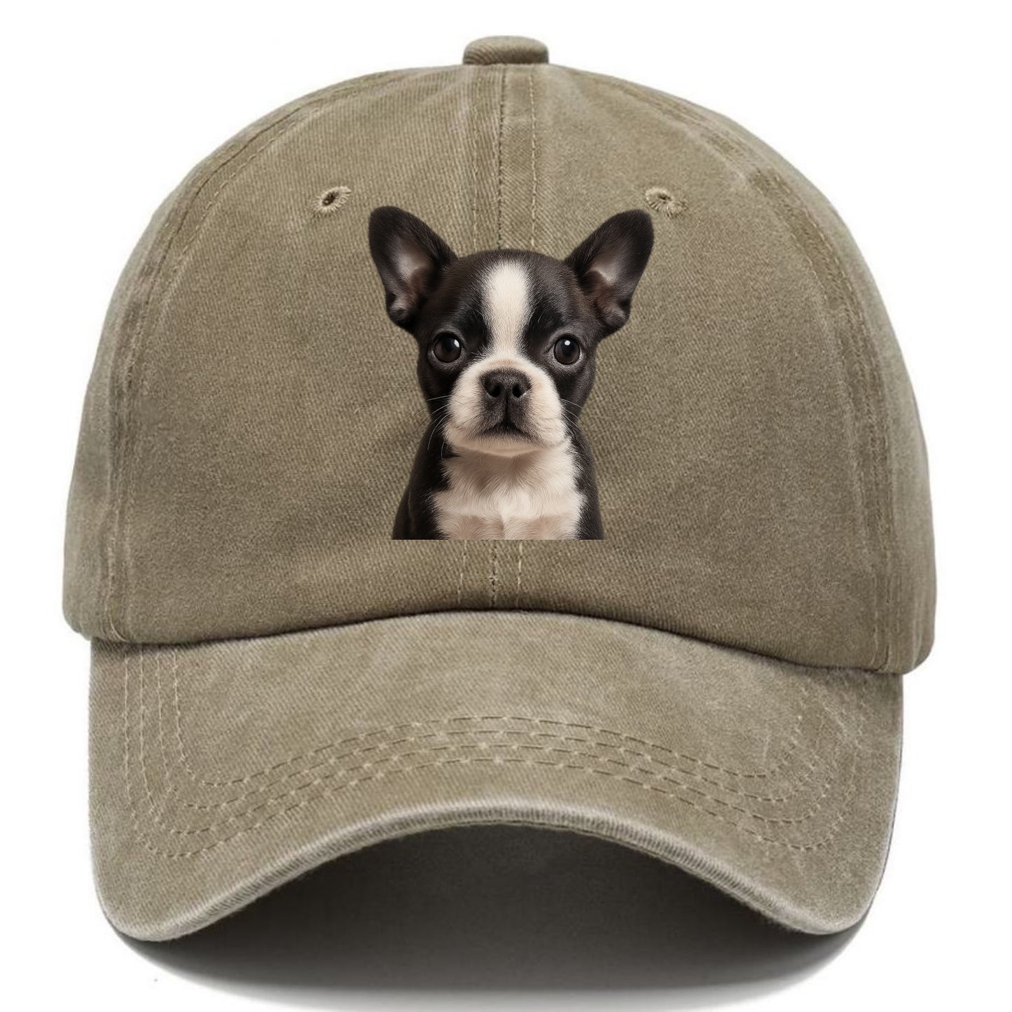 Baby Boston Terrier Puppy - tuxedo markings, big round eyes, bat ears, front-facing, - Classic Cap - Warm Sand(Khaki)