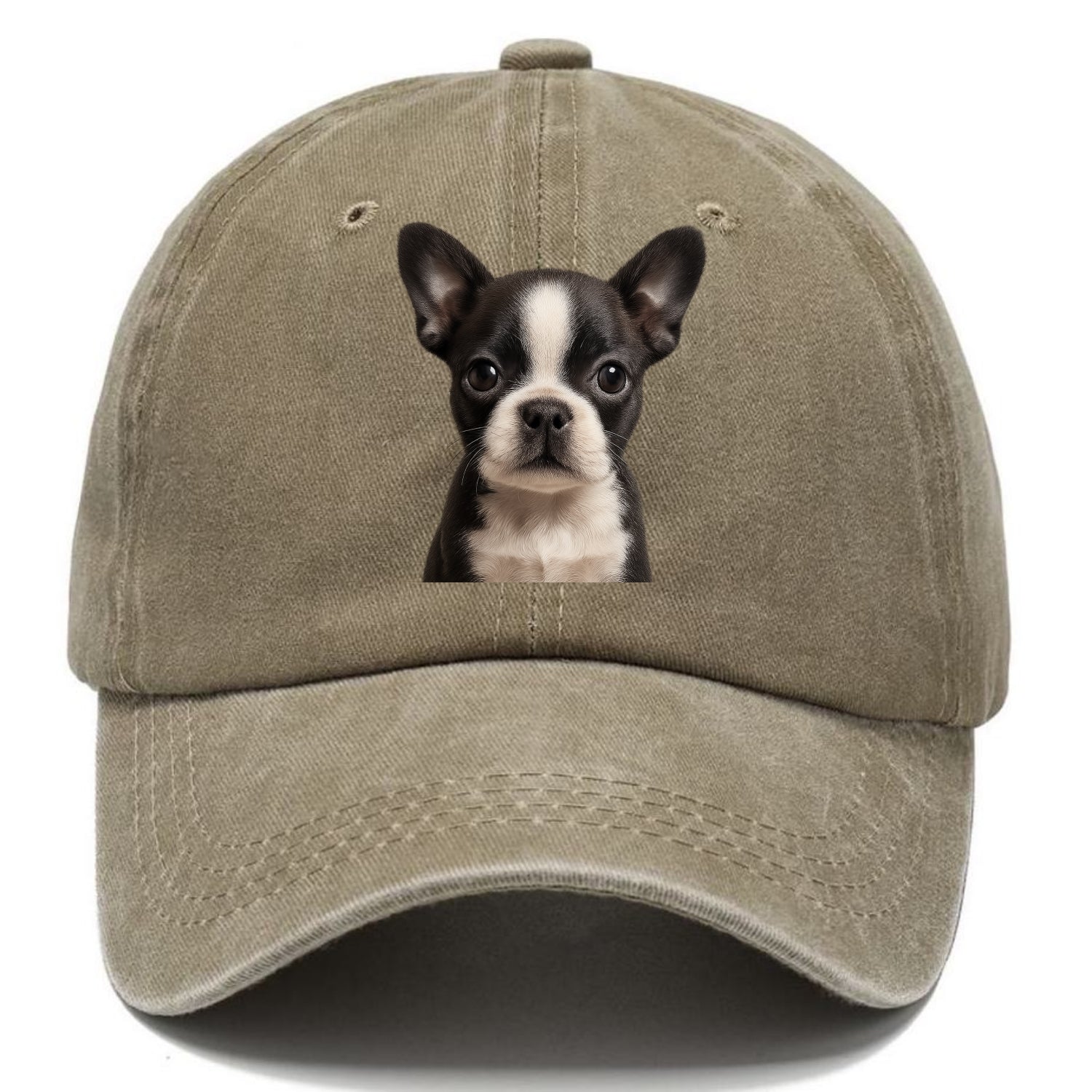 Baby Boston Terrier Puppy - tuxedo markings, big round eyes, bat ears, front-facing, - Classic Cap - Warm Sand(Khaki)