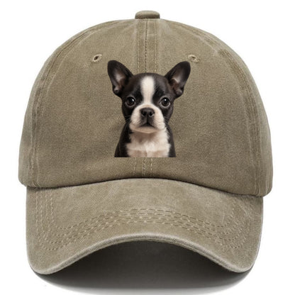 Baby Boston Terrier Puppy - tuxedo markings, big round eyes, bat ears, front-facing, - Classic Cap - Warm Sand(Khaki)
