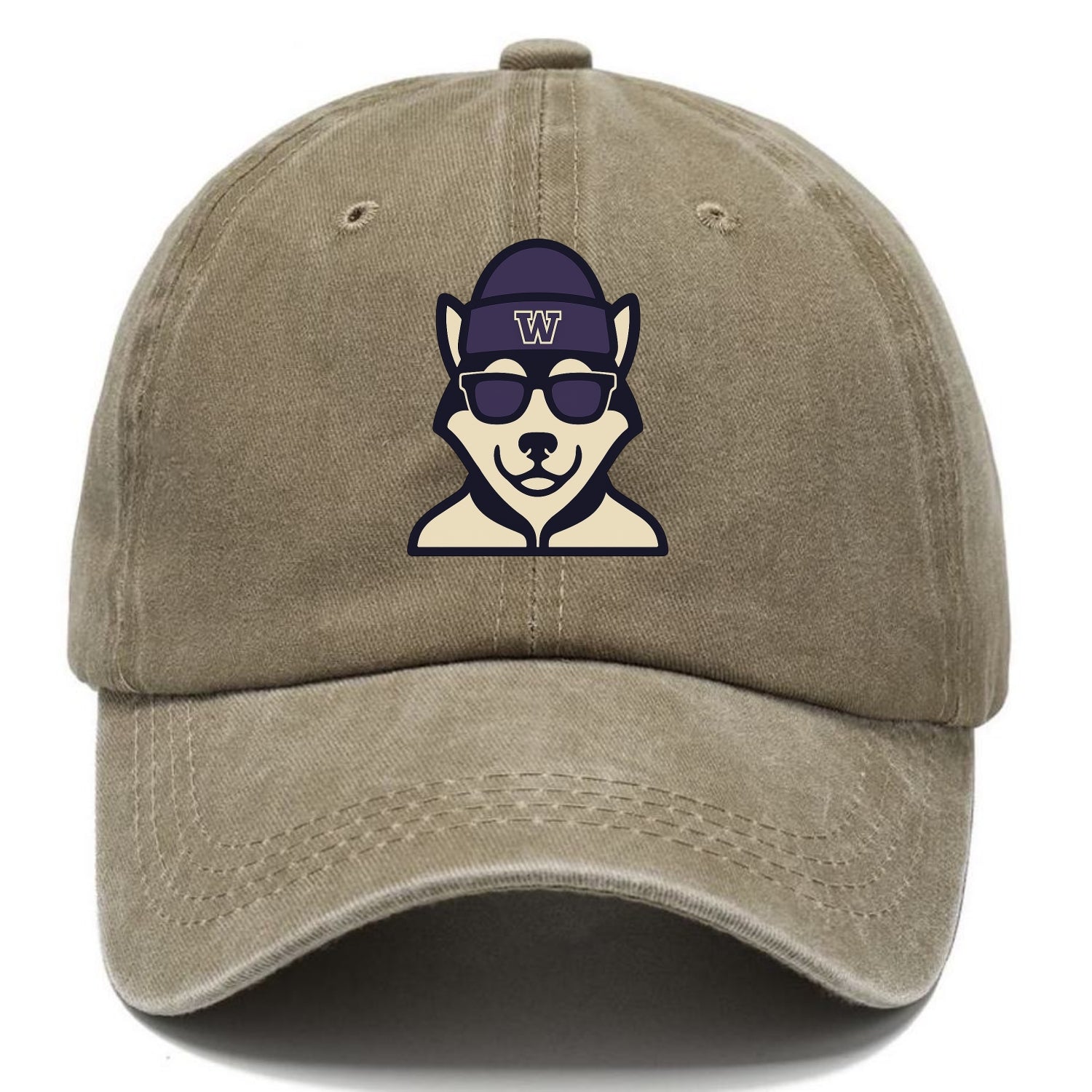 Seattle Husky wearing Washington beanie with W patch - Classic Cap - Warm Sand(Khaki)