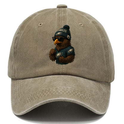 Philly Hawk wearing Eagles beanie with Rocky patch and wayfarer sunglasses - Classic Cap - Warm Sand(Khaki)
