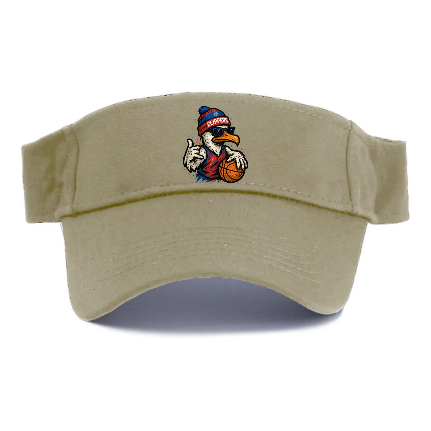 LA Seagull wearing Clippers red white and blue beanie with ship patch and wayfarer - Visor - Warm Sand(Khaki)