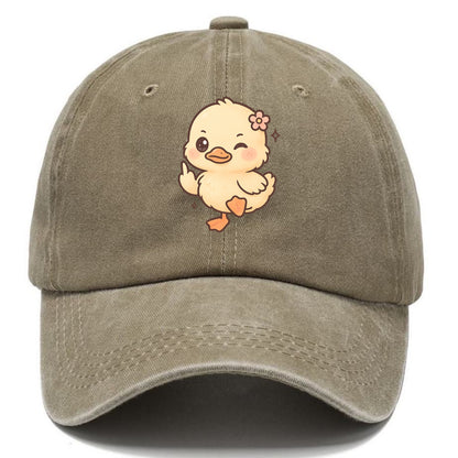 fluffy baby duck with small flower, one webbed foot raised sassily - Classic Cap - Warm Sand(Khaki)