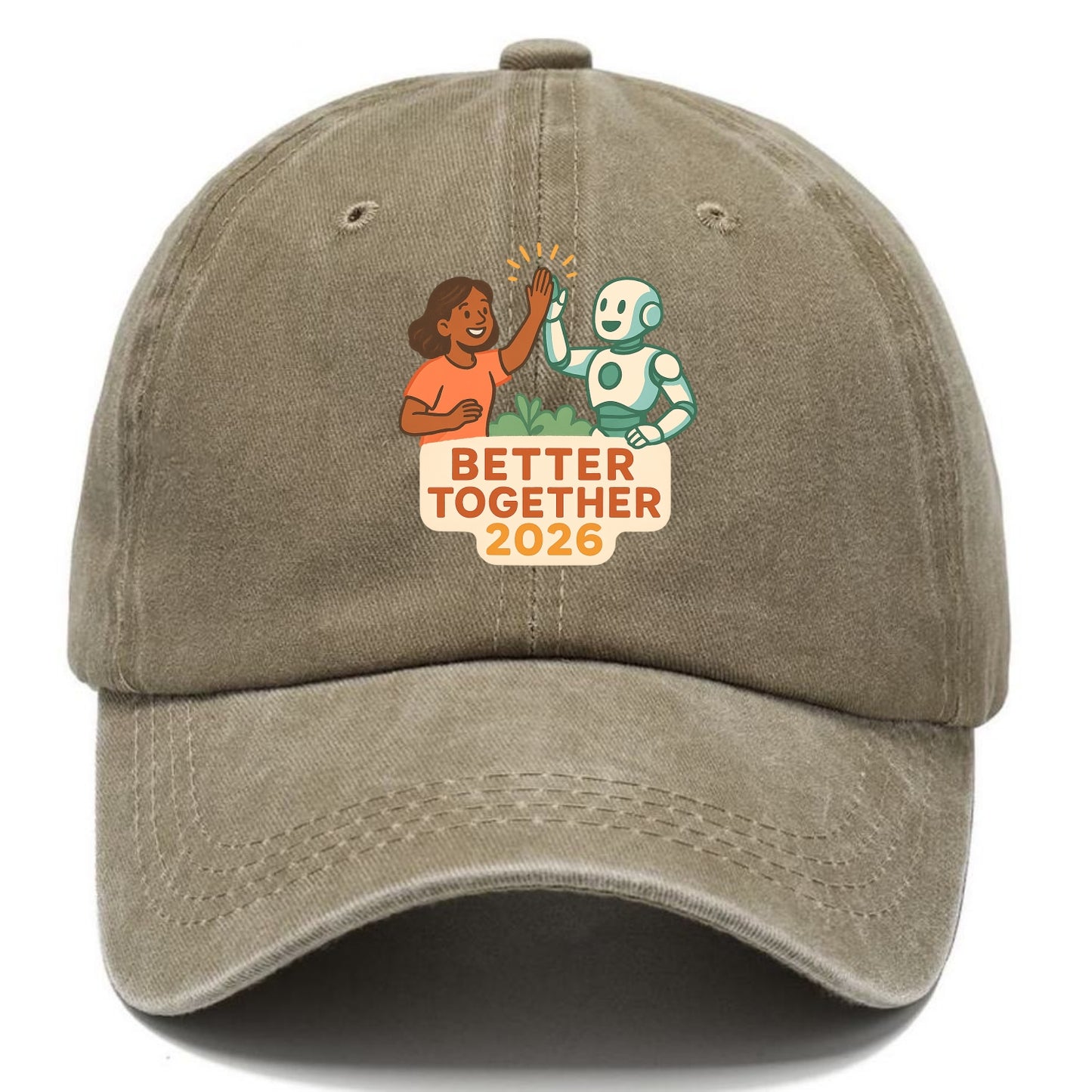 Human and AI robot high-fiving as collaborative partners - "Better Together 2026" - - Classic Cap - Warm Sand(Khaki)