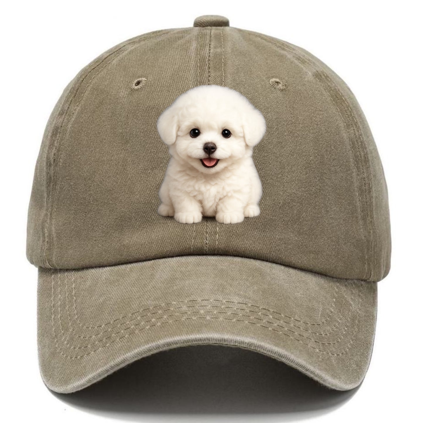 Baby Bichon Frise Puppy - white puffy cloud, dark eyes, happy expression, - Classic Cap - Warm Sand(Khaki)