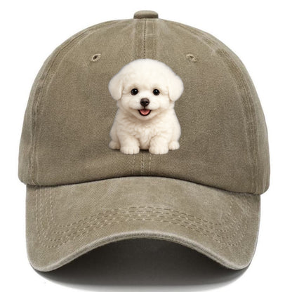 Baby Bichon Frise Puppy - white puffy cloud, dark eyes, happy expression, - Classic Cap - Warm Sand(Khaki)