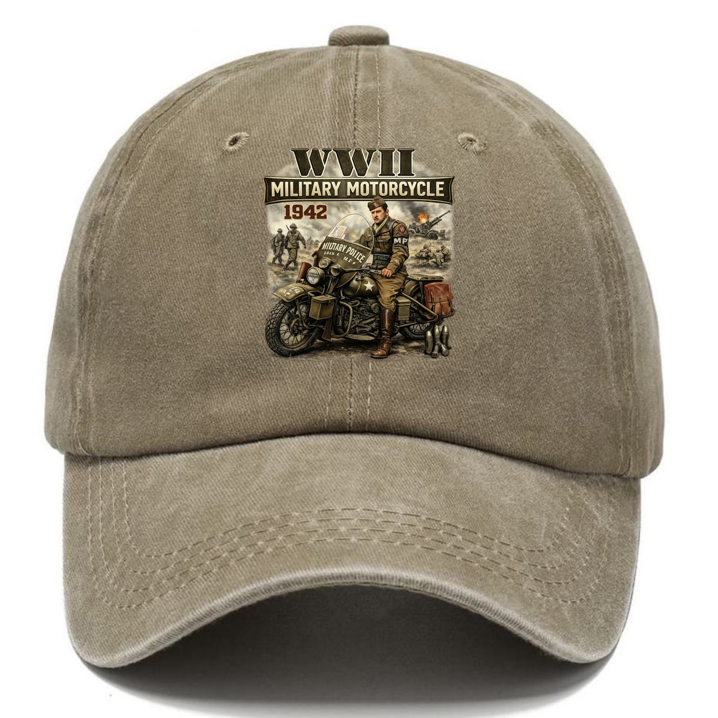 Wwii Military Motorcycle 1942 - Classic Cap - Warm Sand(Khaki)